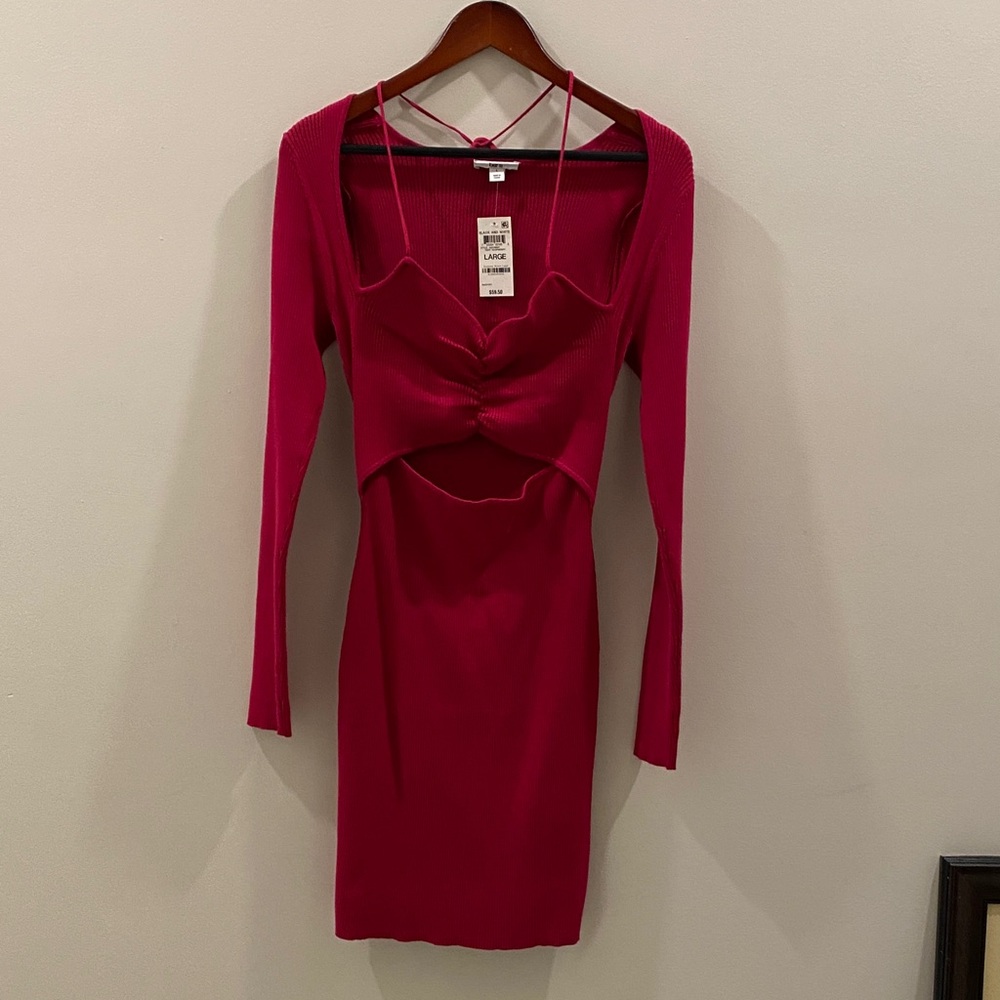 Bar III Hot Pink Long Sleeve Cutout Bodycon Dress